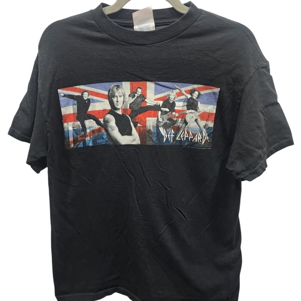 Def Leppard Union Jack Band Tee Double Sided Rock Shirt Black M Y2K